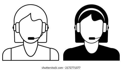 Woman Call Center Support Operator Icon Set. Flat Vector Illustration