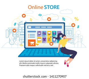 Woman Call Mobile Phone. Online Store Computer Screen Vector Illustration. Shopping Cart Internet Order. Ecommerce Smartphone Purchase. Electronic Transaction. Credit Card Payment. Shopping Marketing