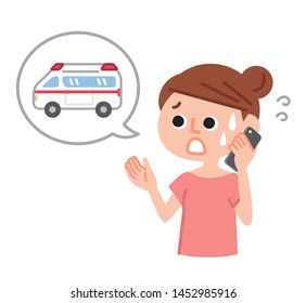 A woman calling an ambulance by phone