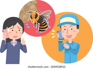 A woman calling a bee extermination company