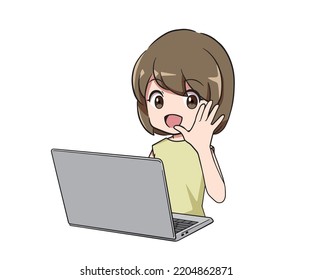 A woman calling in front of a PC