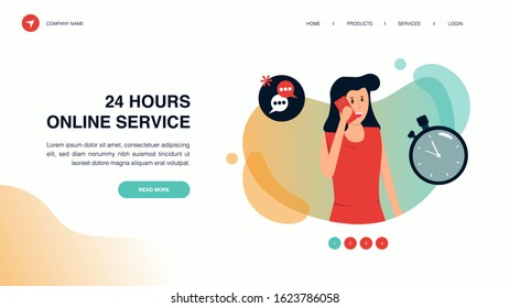 Woman calling on smartphone. Web page design with business or finance concept for website and mobile website development. Website template design vector illustration.