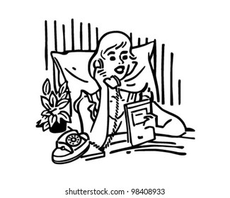 Woman Calling Room Service - Retro Clipart Illustration