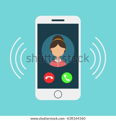 the woman calling smartphone, vector flat illustration, call profile, incoming