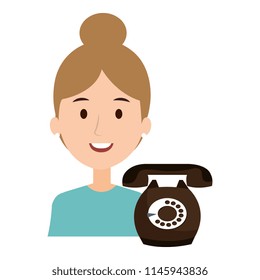 woman calling with telephone