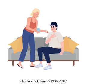 Woman calming down stressed friend semi flat color vector characters. Panic attack. Editable figures. Full body people on white. Simple cartoon style illustration for web graphic design and animation