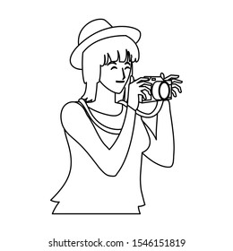 Woman with camera design, Device gadget technology photography equipment digital and photo theme Vector illustration