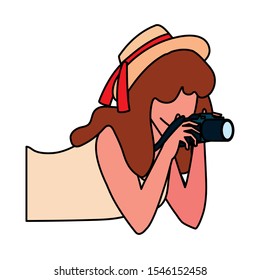 Woman with camera design, Device gadget technology photography equipment digital and photo theme Vector illustration