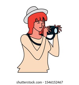 Woman with camera design, Device gadget technology photography equipment digital and photo theme Vector illustration