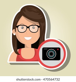 woman camera photography icon vector illustration gra