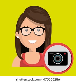 woman camera photography icon vector illustration gra