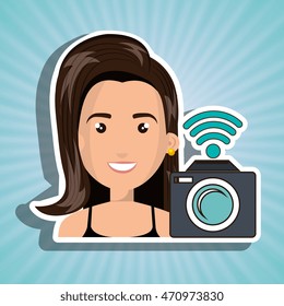 woman camera photography wifi vector illustration eps 10