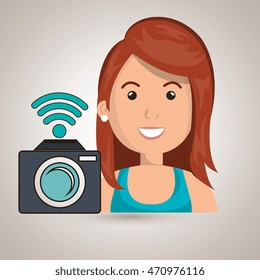woman camera photography wifi vector illustration eps 10