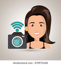 woman camera photography wifi vector illustration eps 10