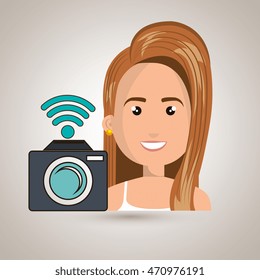 woman camera photography wifi vector illustration eps 10