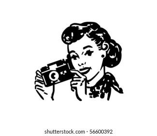 Woman With Camera - Retro Clip Art