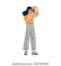 Woman with Camera at Shooting Film Movie Production Scene Vector Illustration