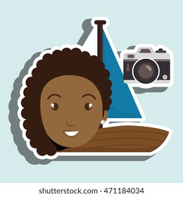 woman camera tickets travel vector illustration  design