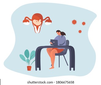 Woman Can not Get Pregnant.Huge Uterus.Female Consultation.Artificial Insemination.Flat Vector Illustration