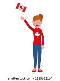 woman in canadian celebration with flag