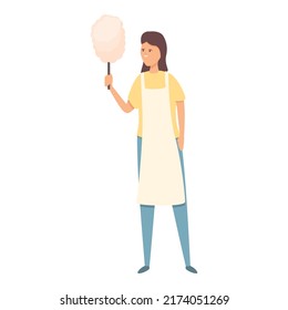 Woman candy seller icon cartoon vector. Food cart. Street shop