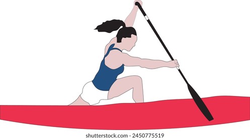 woman canoeing hand draw illustration