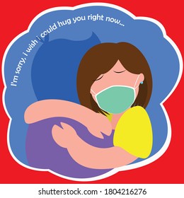 A Woman Can't Hug Her Lover. Physical Distancing, COVID19 Transmission. Illustration Vector Design