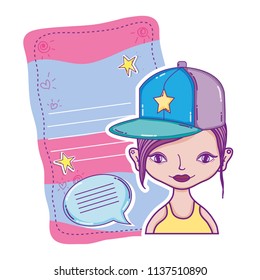 woman cap and letter with letter and chat bubble style