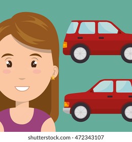 woman with car vehicle transport vector illustration design