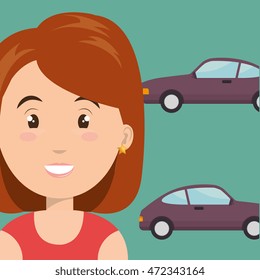 woman with car vehicle transport vector illustration design