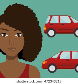 woman with car vehicle transport vector illustration design