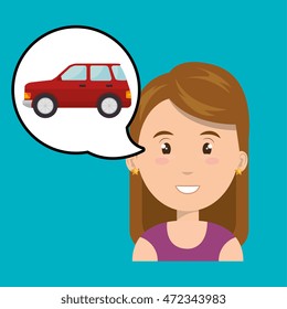 woman with car vehicle transport vector illustration design