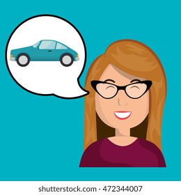 woman with car vehicle transport vector illustration design