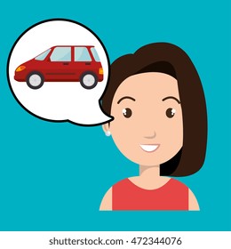woman car vehicle transport vector illustration design