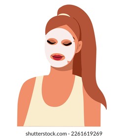 woman with a care mask on her face. Treatment of wrinkles, pimples, bags under the eyes. Spa treatments at home. vector illustration.