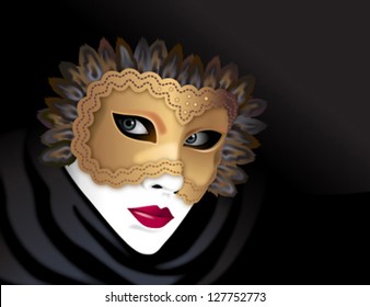 woman in carnival gold mask on a black background