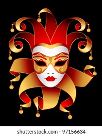 woman carnival mask with bells on a black background