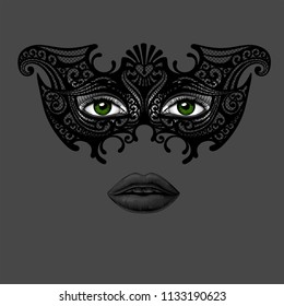 Woman in carnival Venetian mask at night. Vector illustration