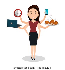woman caroon many arms design graphic