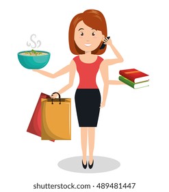woman caroon many arms design graphic