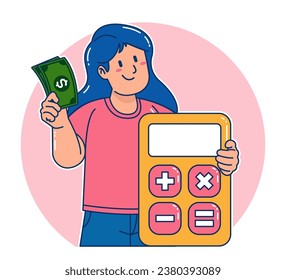 A woman carries a calculator