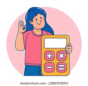 A woman carries a calculator