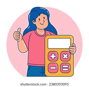A woman carries a calculator