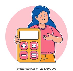 A woman carries a calculator