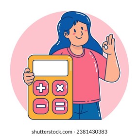 A woman carries a calculator