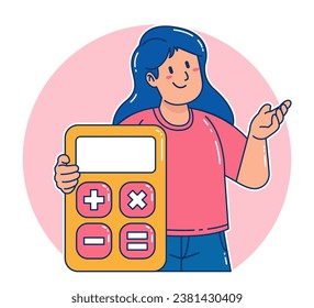A woman carries a calculator