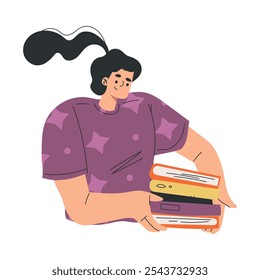 La mujer lleva el libro y la literatura interesante Disfruta de la Ilustración vectorial del hobby