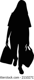 una mujer llevando bolsas, vector de silueta