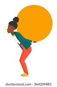 Woman carrying big ball.