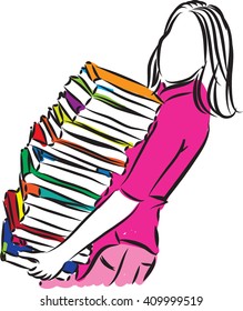 woman carrying books illustration